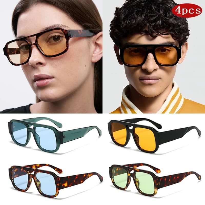 Lunettes de soleil carrées vintage pêche femme double pont large monture couleur bonbon jambes larges