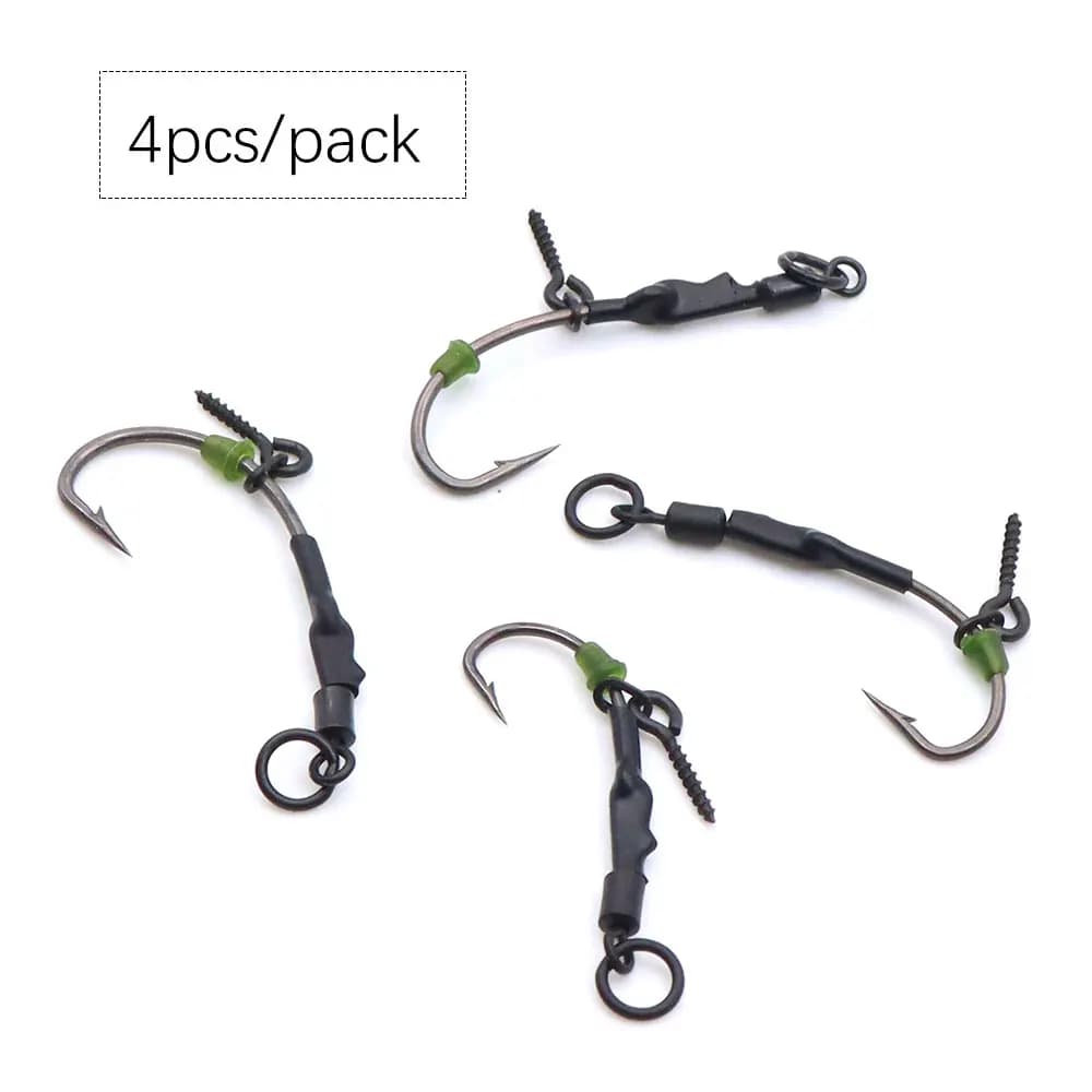 4 hameçons Ronnie Rig courbés avec appâts pop-up et vis à boilies pour la pêche à la carpe