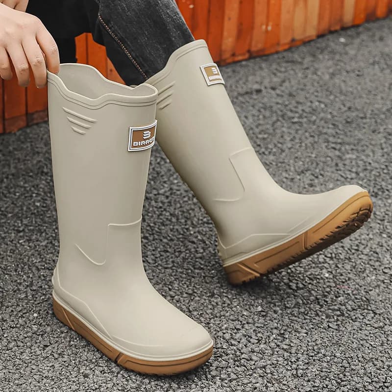 Bottes de pluie hautes hommes PVC confortables slip-on pour pêche camping et travail saison des pluies