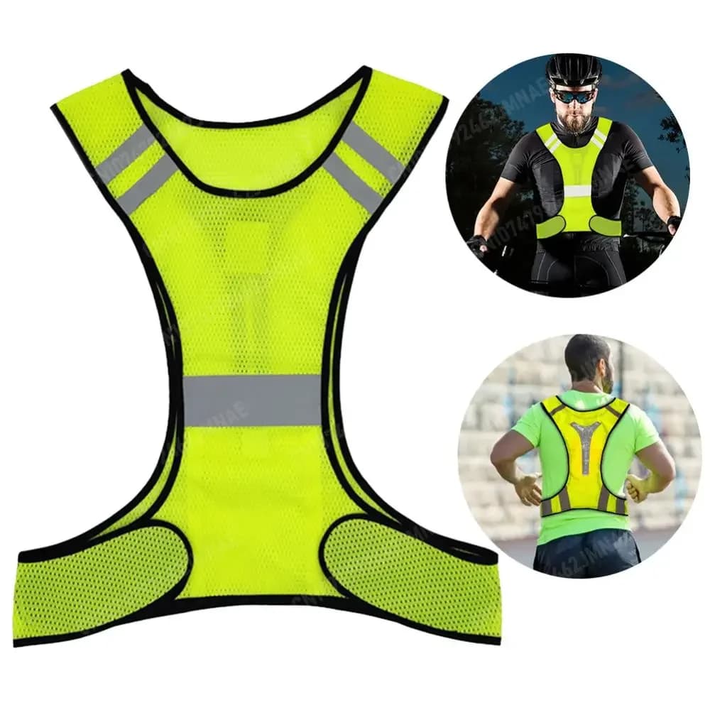 Gilet running haute visibilité nuit respirant - Veste sécurité travail nocturne pêche - Ajustable homme femme