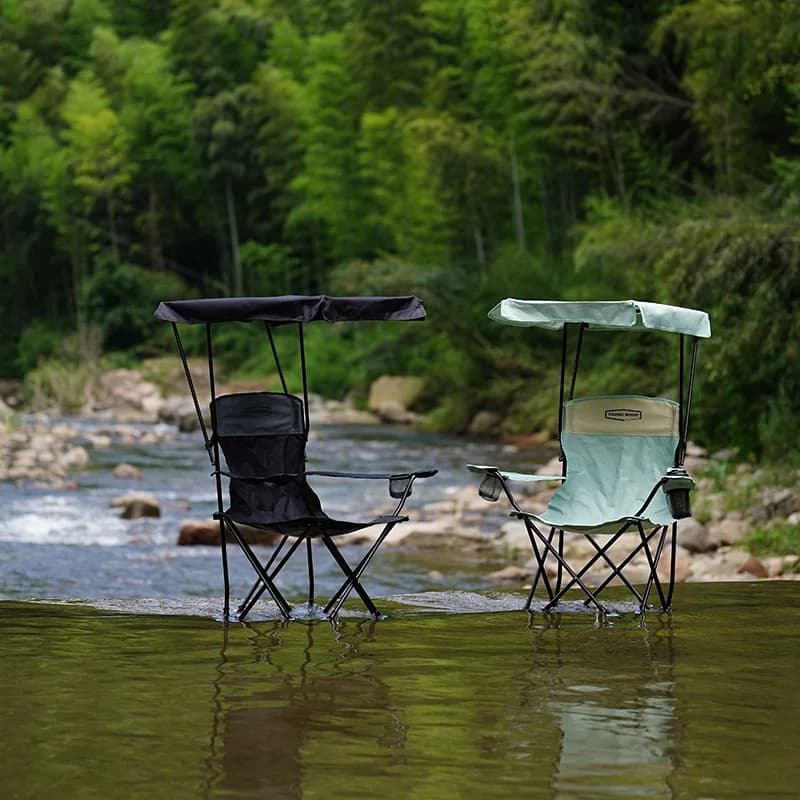 Fauteuil camping avec toit épais noir - Protection solaire, isolation thermique et imperméable pour extérieur