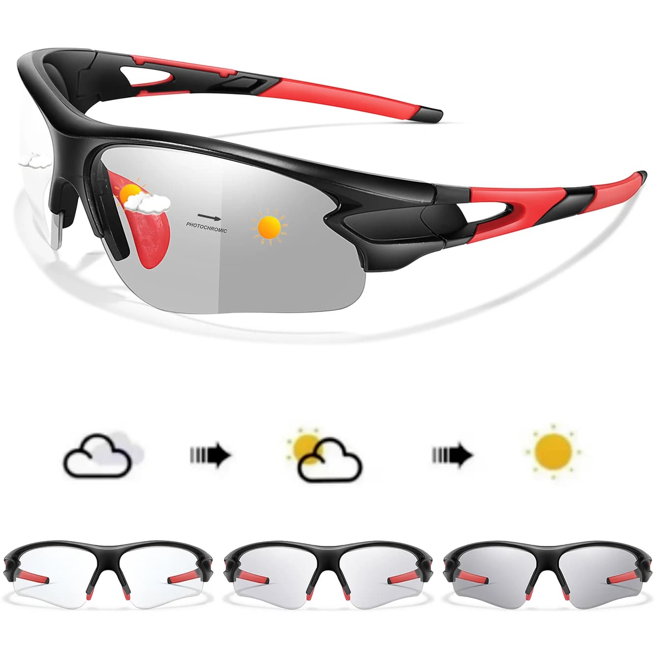 Lunettes photochromiques pêche cyclisme sport extérieur unisexe protection UV400 vision optimale
