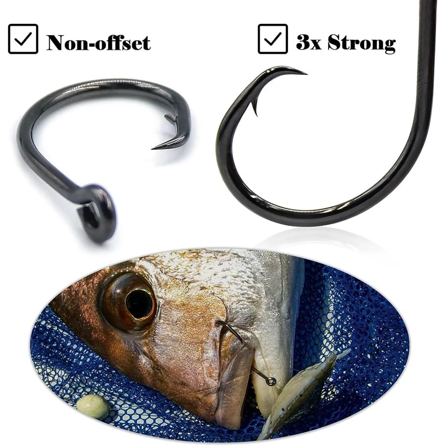Hameçons cerclés offset noirs pour la pêche au gros thon en mer, tailles 1 à 12/0