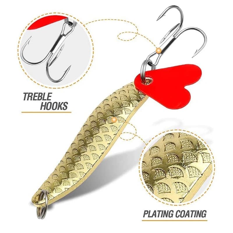 Kit complet 10 leurres cuillère métal or et argent - Set avec boîte de rangement pour pêche tous carnassiers