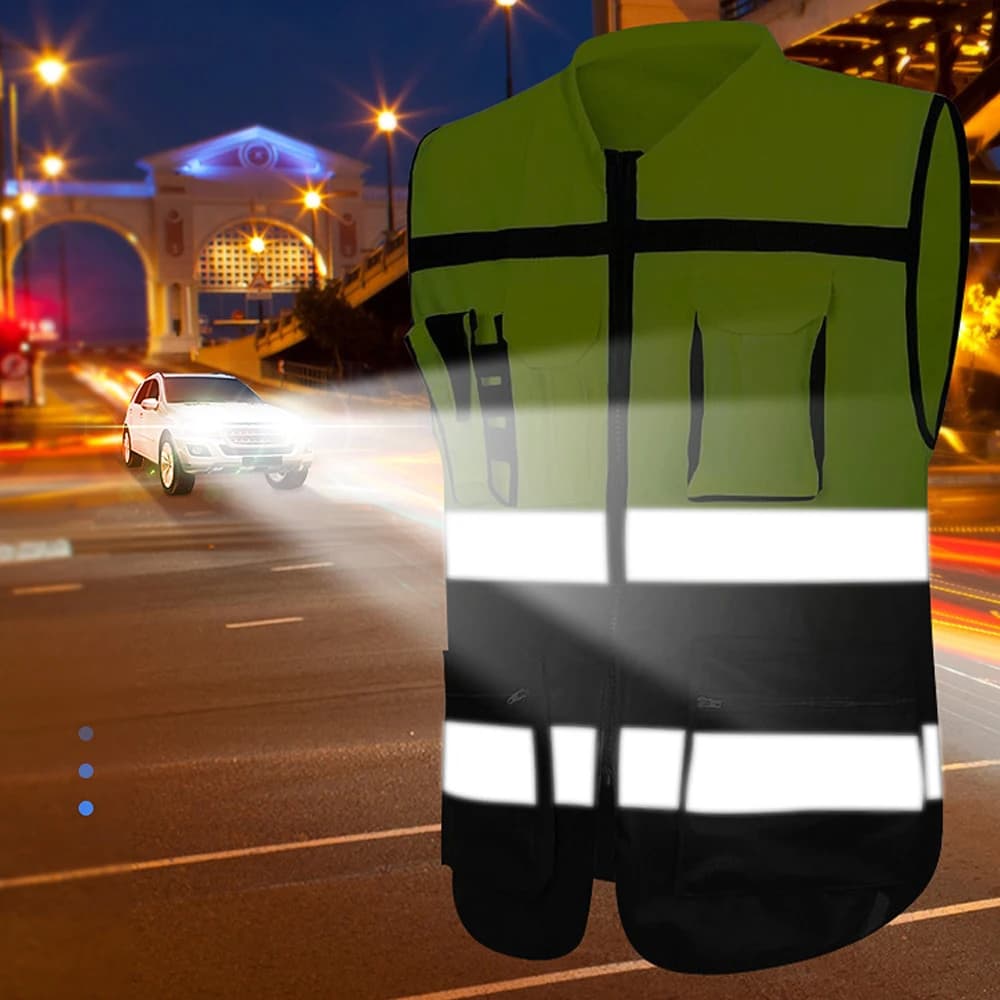 Gilet sécurité deux tons personnalisable logo avec fermeture zippée et poches pêche professionnelle