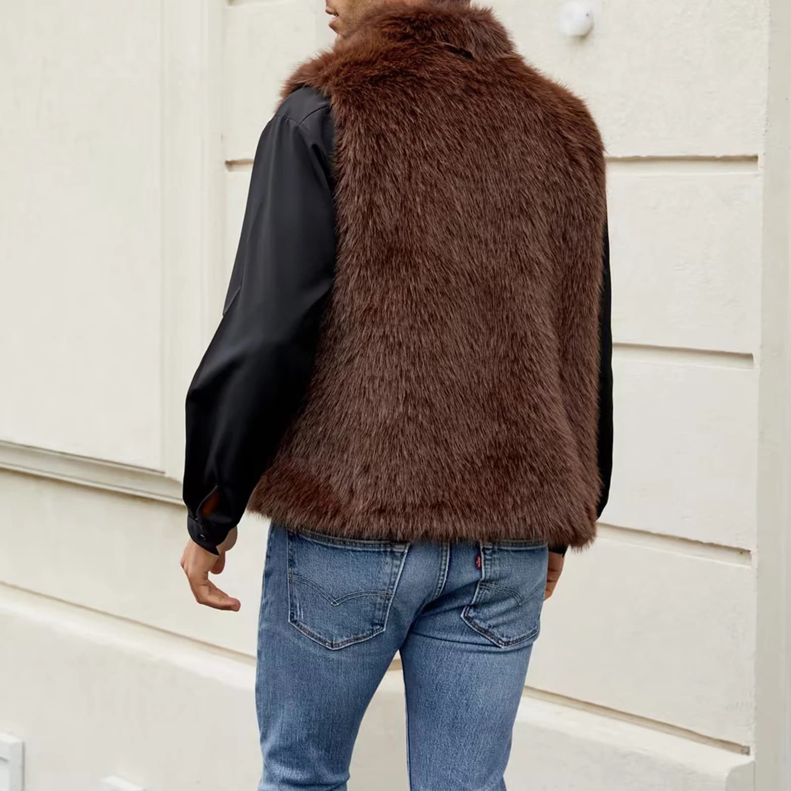 Gilet pêche homme imitation fourrure - Veste sans manches hiver - Vêtement pêche décontracté