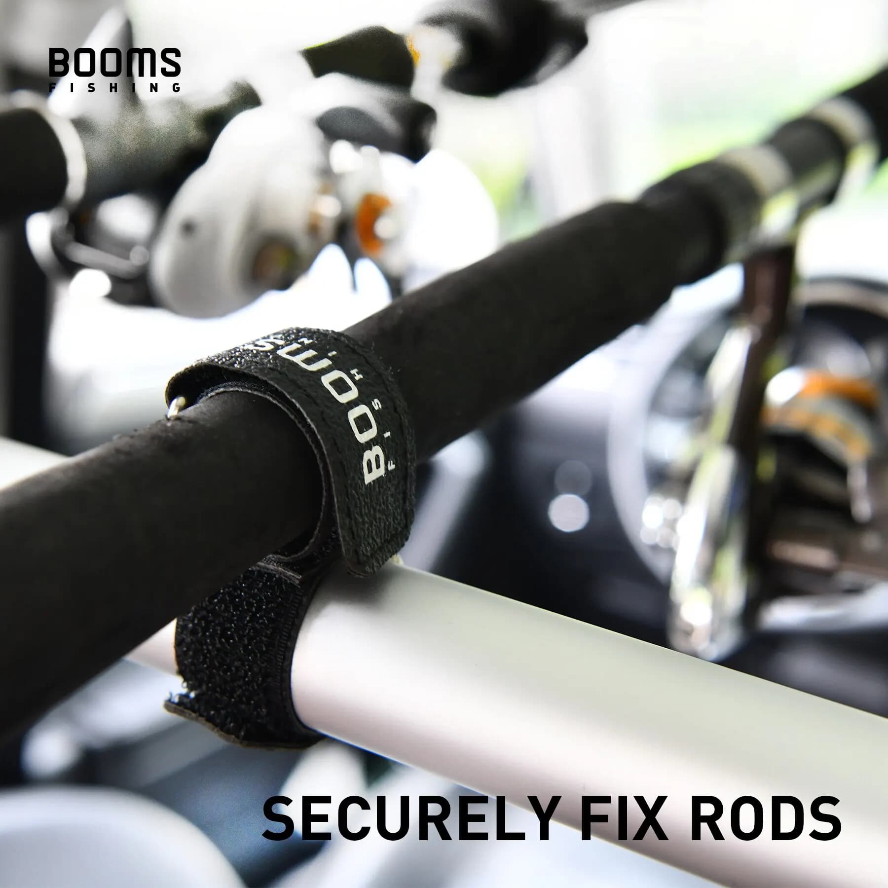 Porte-cannes auto Booms Fishing RB2 10 sangles robustes pour fixer cannes sur barres de véhicule portable