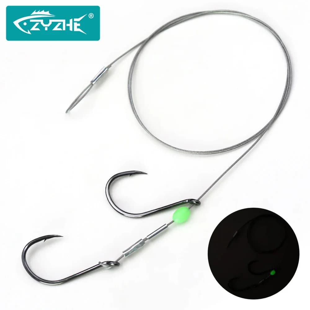 ZYZHE 1pc Stinger Rig pêche avec 49 brins acier double hameçon appât vivant eau douce mer