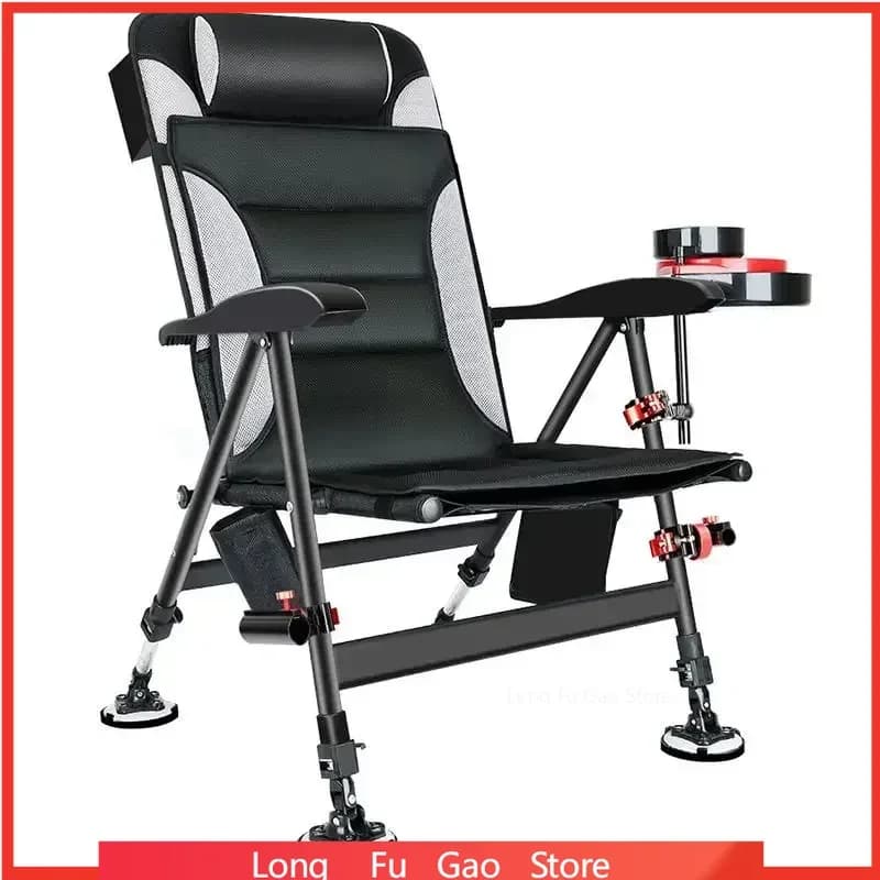 Chaise pêche pliante aluminium réglable inclinable pour pique-nique plage portable