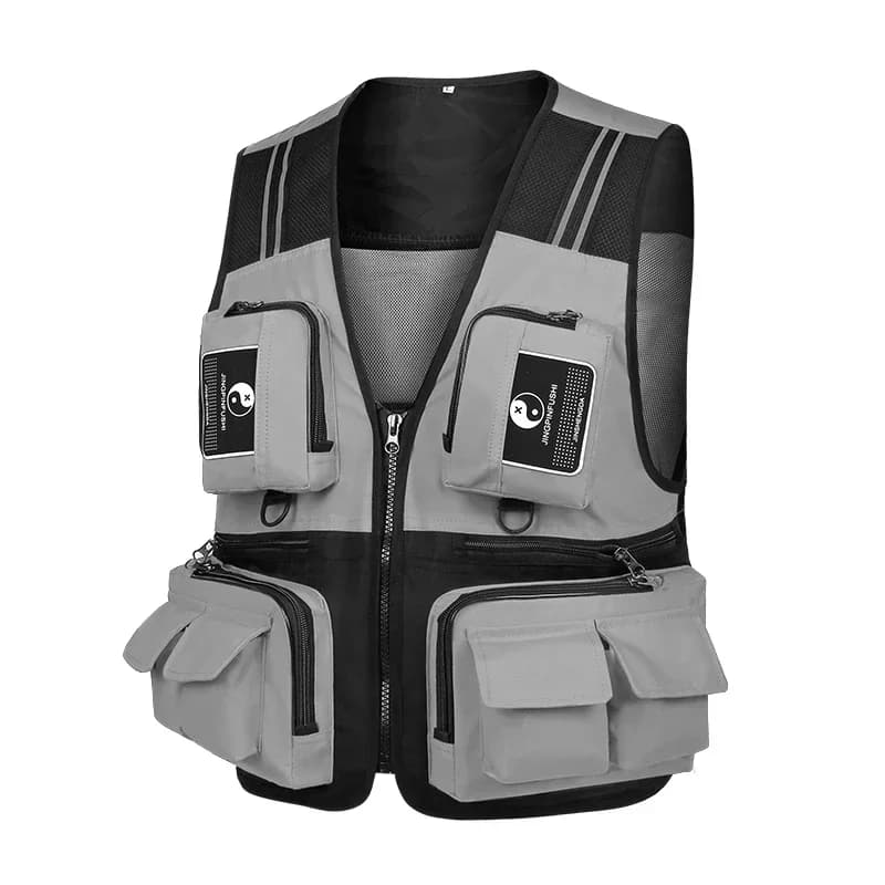 Gilet pêche poches amovibles respirant maille grille confortable résistant bandes réfléchissantes sécurité