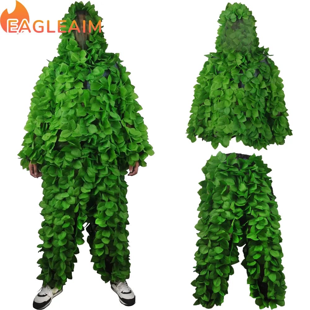Costume Sniper Ghillie Respirant Feuilles 3D - Tenue Jungle Woodland Pêche Vie Sauvage