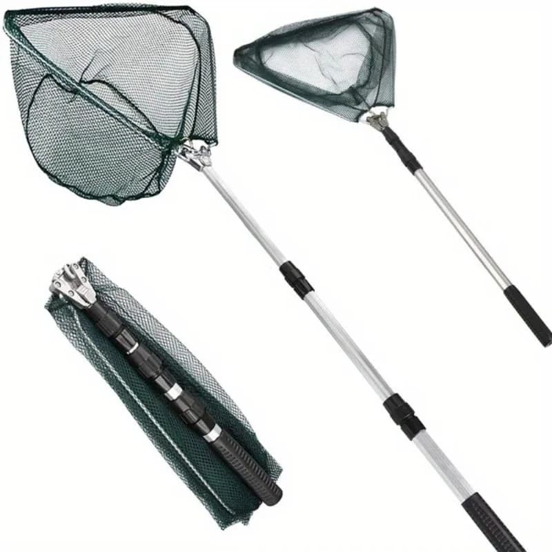 Épuisette de pêche ultra-légère pliable avec manche télescopique en alliage d'aluminium