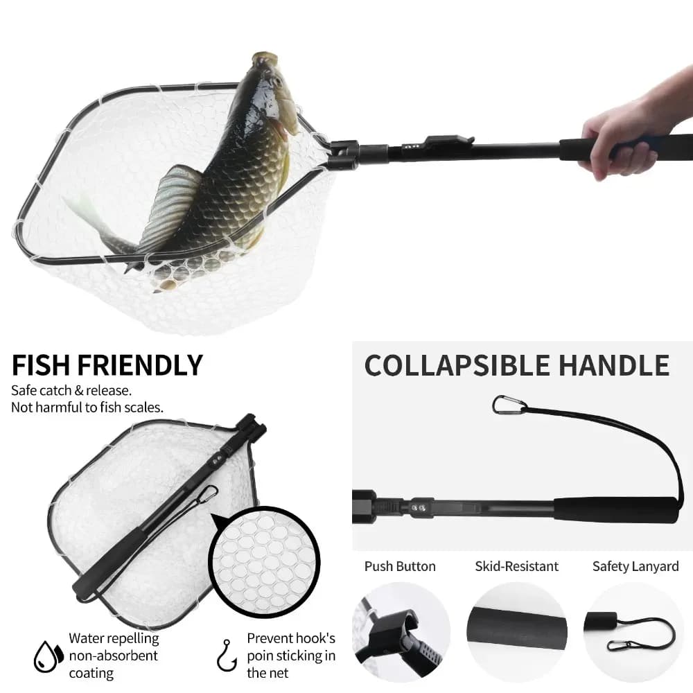 Filet de pêche télescopique 55-190cm saumon truite carpe silure débarquement flottant pliable capture facile