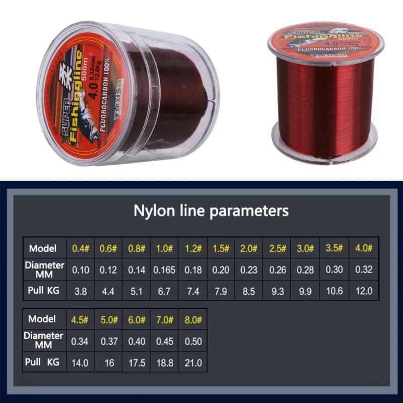 Ligne leader nylon 500M super résistante - Pour pêche eau douce et mer avec excellente résistance abrasion