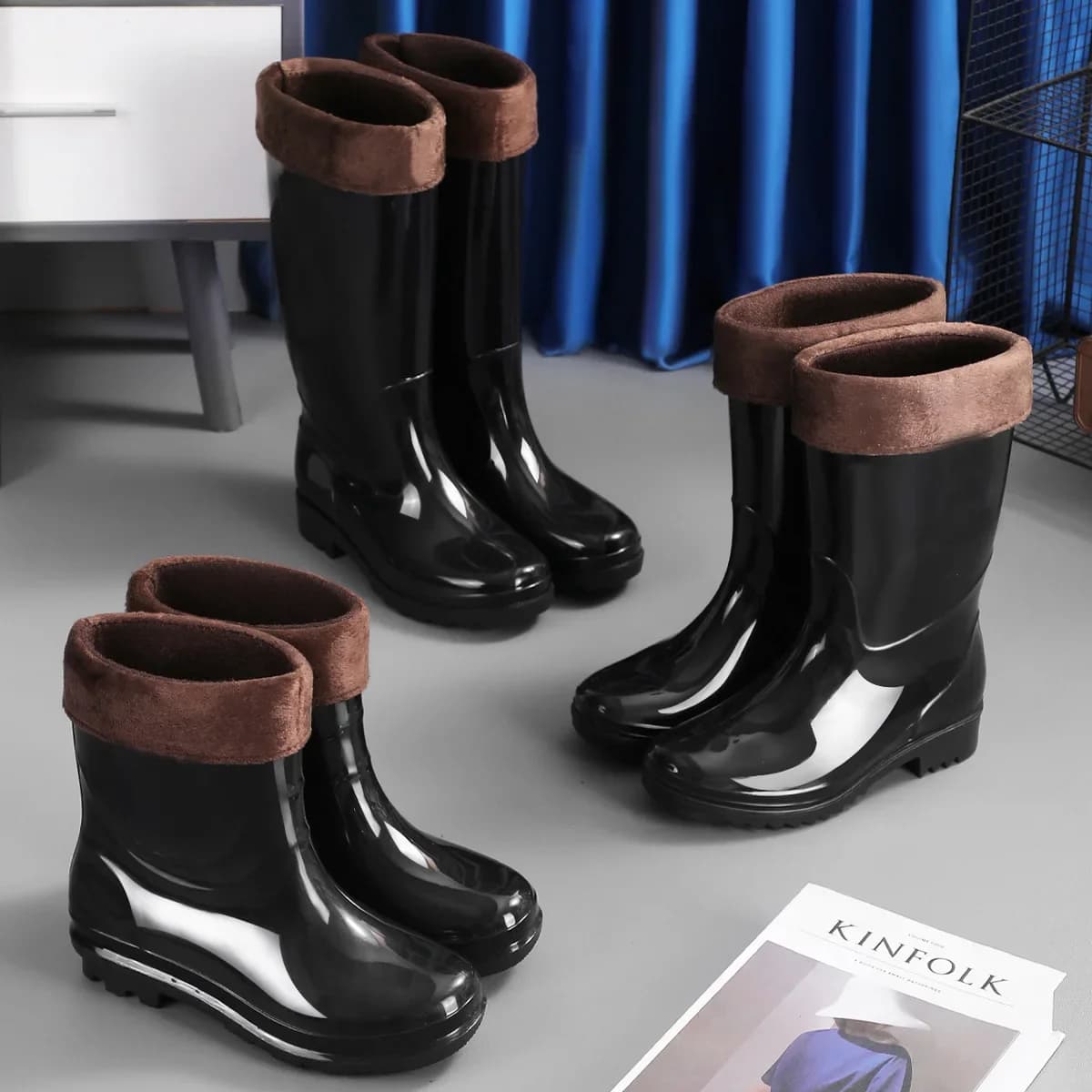 Bottes de pluie homme tube long épaissi imperméables extérieur anti-dérapage doublure polaire chaudes