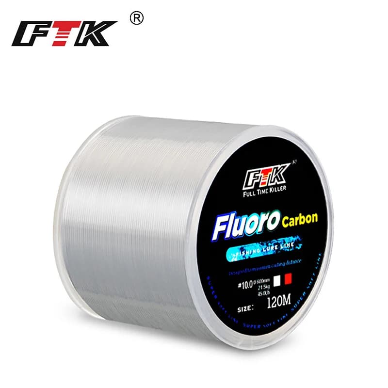 Ligne de Pêche Fluorocarbone 120m FTK Traitement Surface Carbone Haute Résistance 7.15 à 45LB