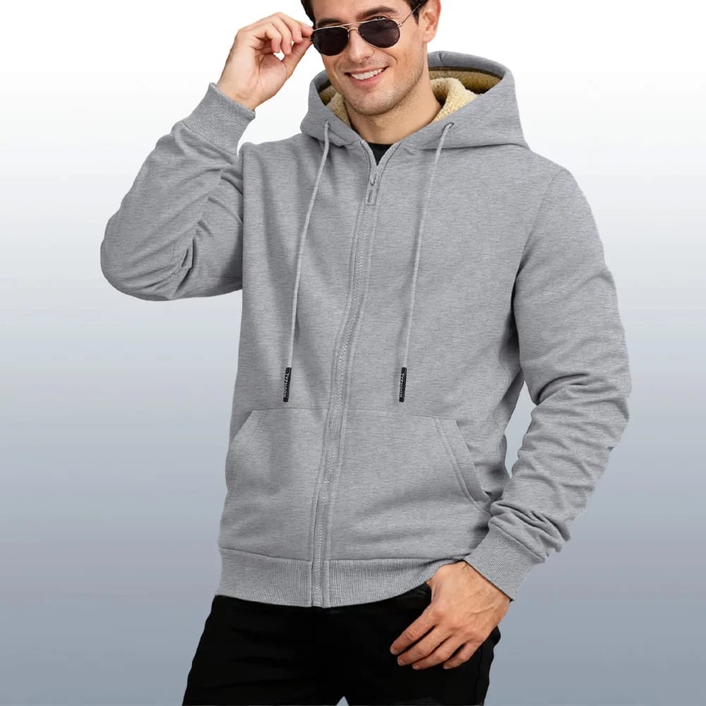 Sweat à capuche épais en laine d'agneau pour pêche hivernale - Veste chaude homme sport casual