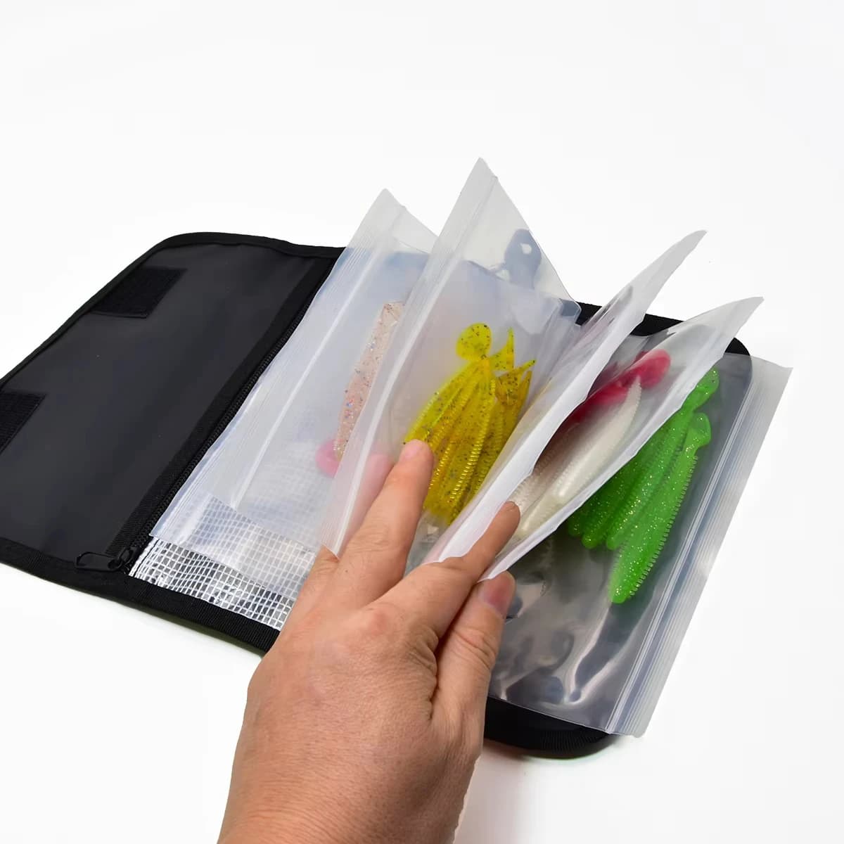 Sac de rangement PVC pour leurres souples compartimenté étanche accessoires pêche organisation