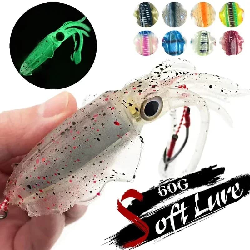 Leurre souple calmar lumineux UV 60g ZUKIBO pour pêche en mer profonde et trolling bateau