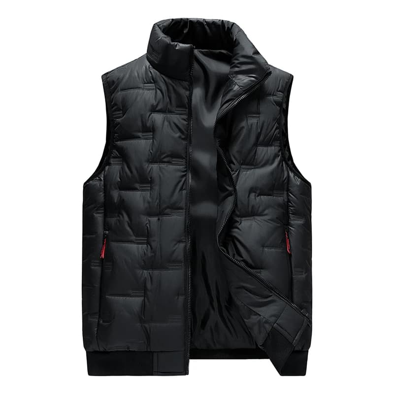 Gilet pêche hiver grande taille 8XL multi-poches - Veste épaisse homme col montant noir gris extérieur