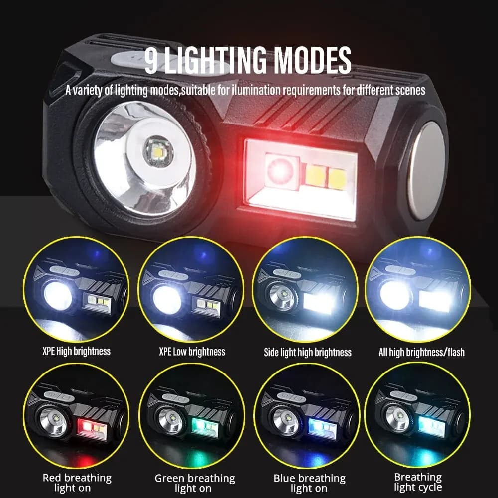 Mini lampe frontale LED avec aimant pour pêche et camping rechargeable USB et capteur de mouvement