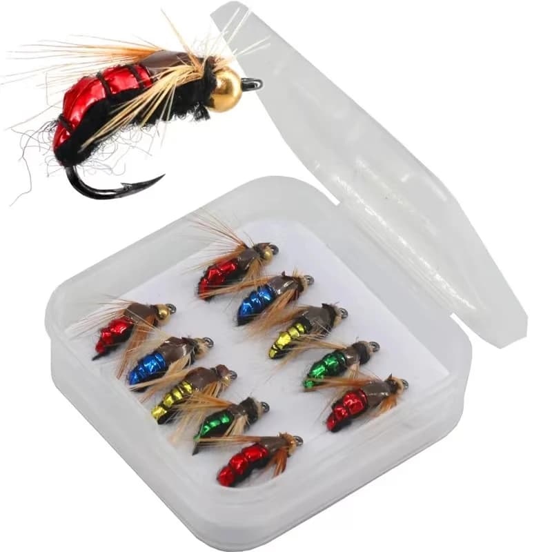 Leurres artificiels insectes 5/10 pièces - Nymphes plombées tête laiton pour truite et pêche à la mouche