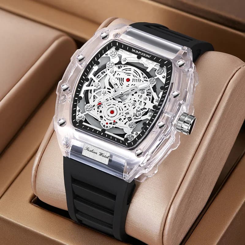Montre homme fashion barillet transparent étanche quartz - Cadeau sport élégant pour homme