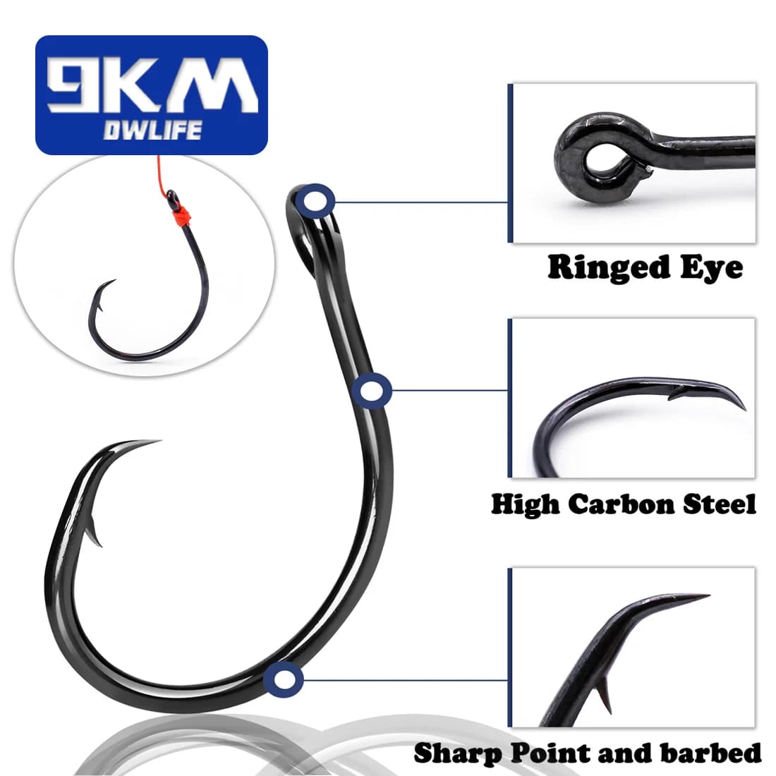 Hameçons circle inline pêche mer silure 25-100 pièces large ouverture non-déportés