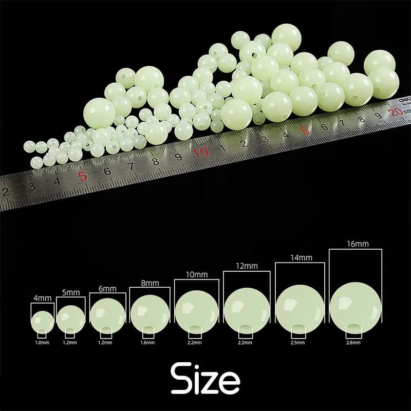 Perles lumineuses fluorescentes pour pêche 4mm 5mm 6mm, 100 billes glow en sac pour montages esches et flotteurs