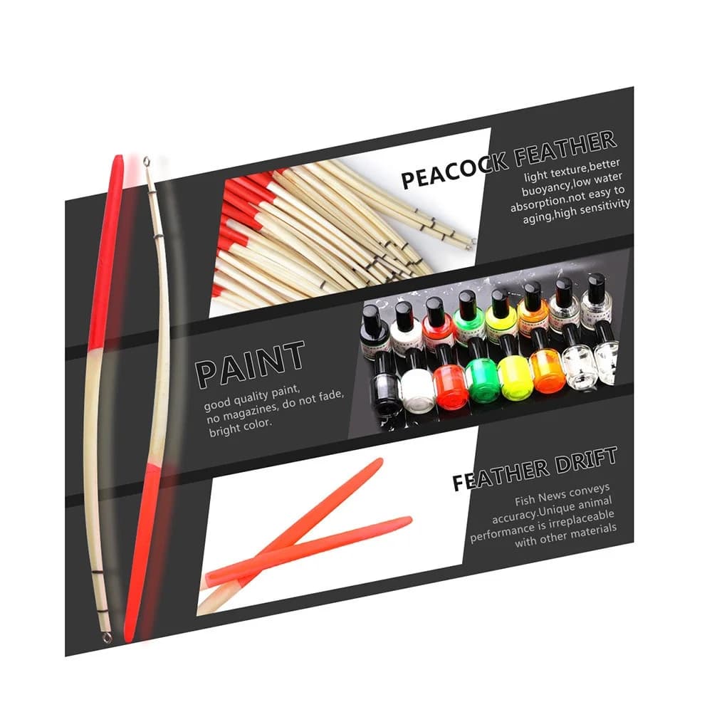 Kit flotteurs de pêche en plume de paon, type queue rigide, avec tiges flottantes, 10 pièces