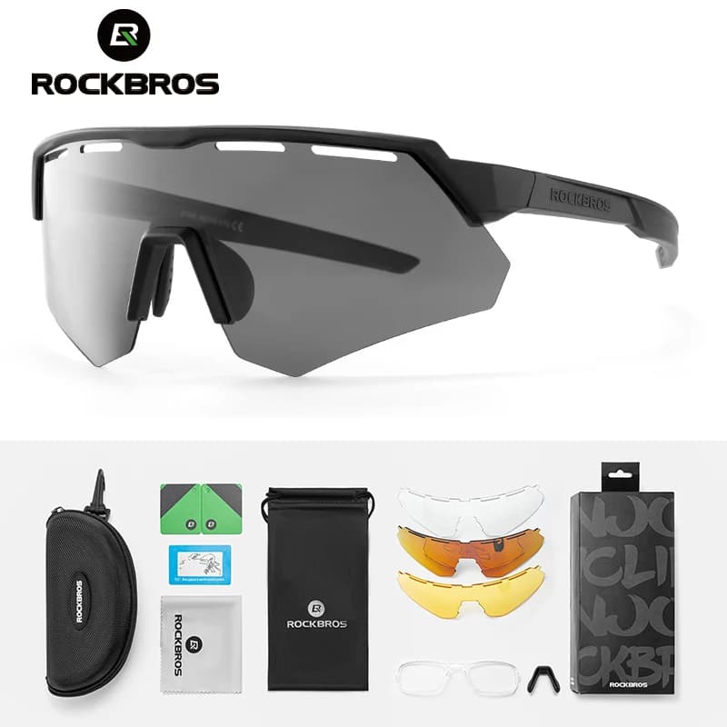 Lunettes vélo pêche ROCKBROS polarisées - 4 verres interchangeables - Monture myopie
