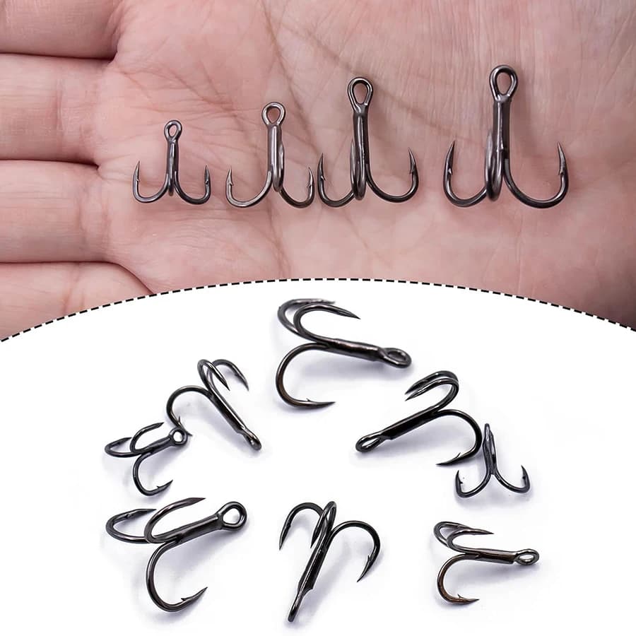 Hameçons triples 6X pour pêche gros carnassiers - Lot de 10 hameçons trebles barbelés ultra-tranchants tailles