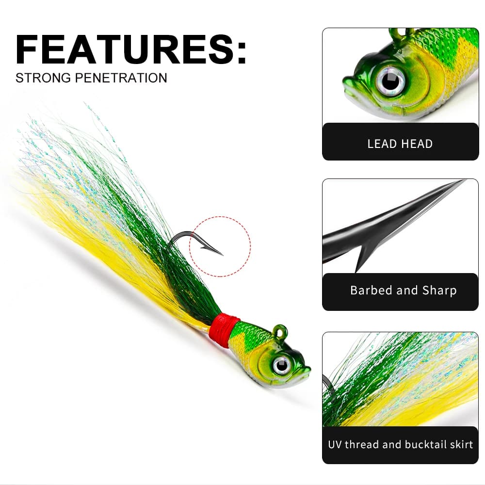 Leurre métal plume Jig Head 5 couleurs 7g à 56g pour leurre souple pêche en mer et rivière