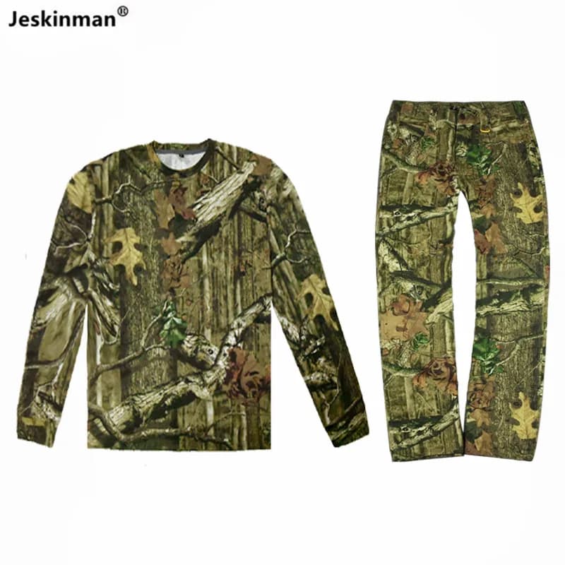 Tenue pêche chasse été camouflage feuilles vertes 100% coton - chemise manches longues pantalon protection solaire