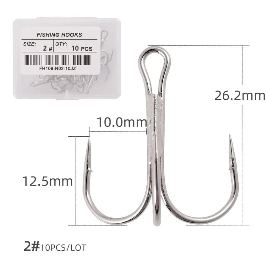 10 hameçons triples blancs affûtés pour pêche - Accessoires et outils de pêche professionnels