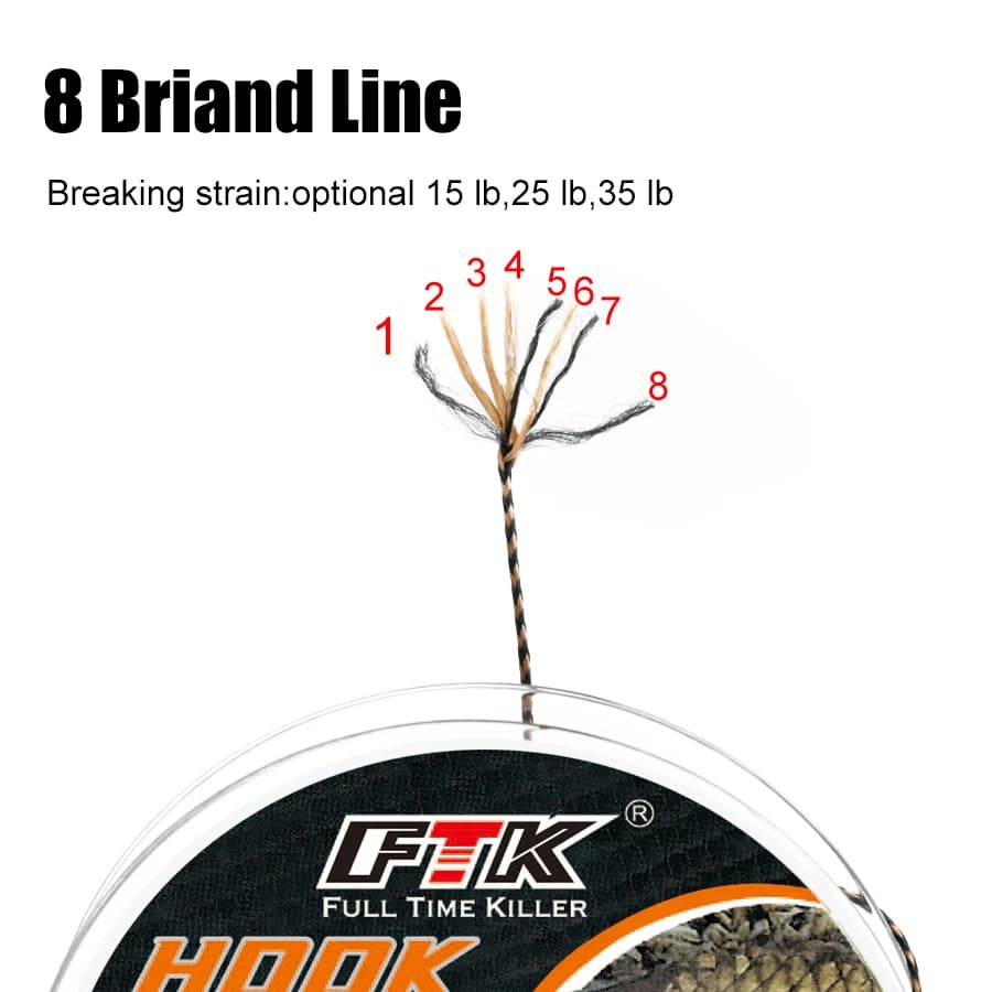 Ligne de pêche carpe FTK 20m tresse souple pour hair rig, 15/25/35LB, appât naturel