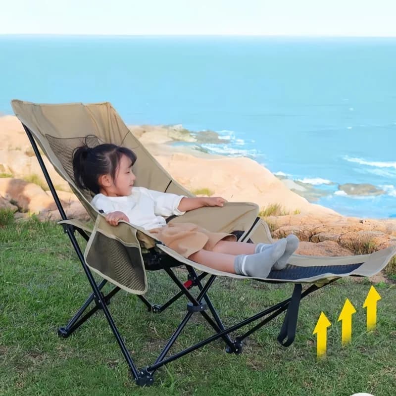 Chaise longue pliante 4 positions avec repose-pieds - Siège réglable léger pour pêche et plage