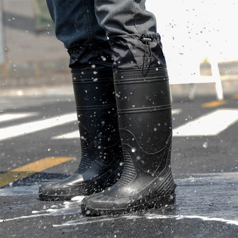 Bottes pêche hautes noires réglables lacets PVC - Chaussures antidérapantes travail ferme