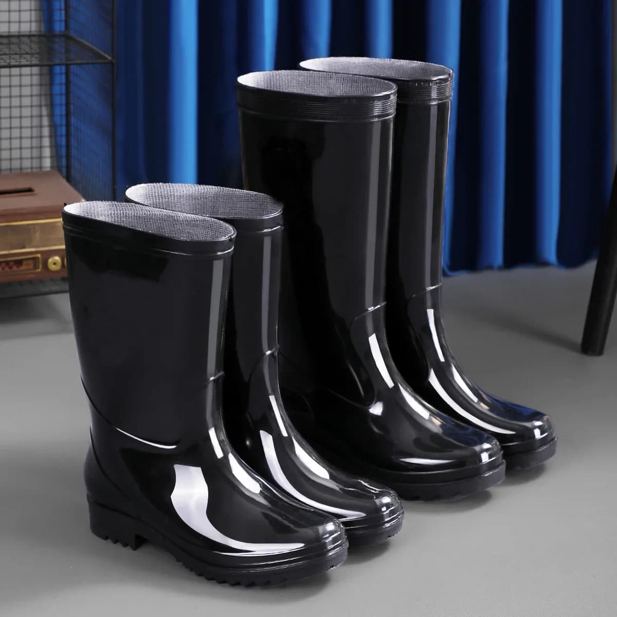 Bottes de pluie homme tube long épaissi imperméables extérieur anti-dérapage doublure polaire chaudes