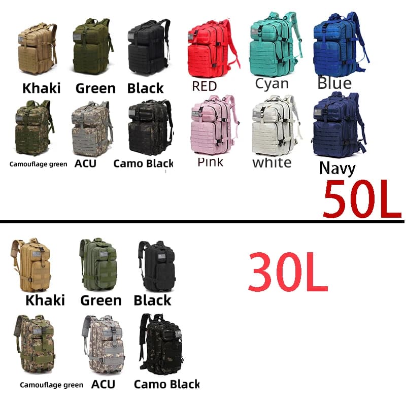 Sac à dos pêche randonnée 30L 50L nylon 1000D étanche - Rucksack tactique chasse sport outdoor camping