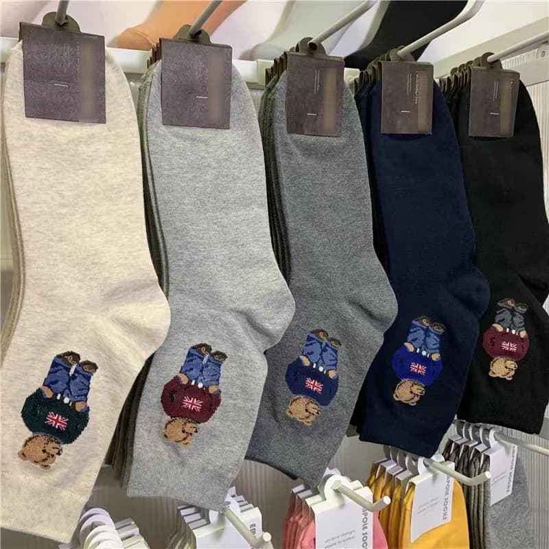 Chaussettes homme ours gentleman cartoon coton style Harajuku sport skate cadeau Noël pêche