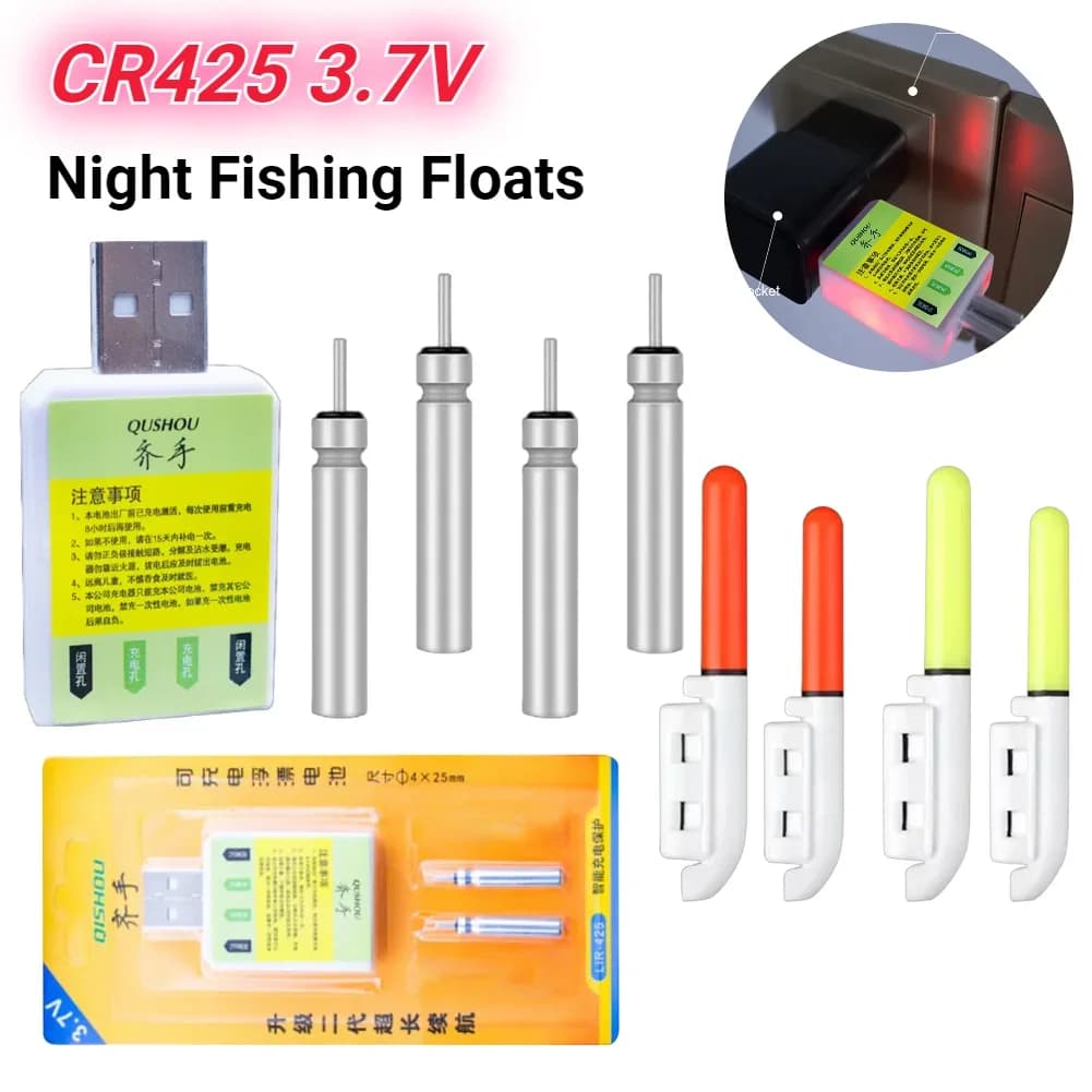 Flotteur électrique lumineux rechargeable USB pêche de nuit batterie CR425 3.7V set bouée