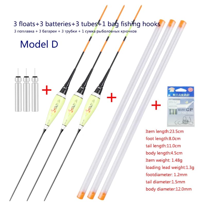 Kit pêche complet 9 pièces flotteurs lumineux + hameçons - équipement nano pour rivière et lac