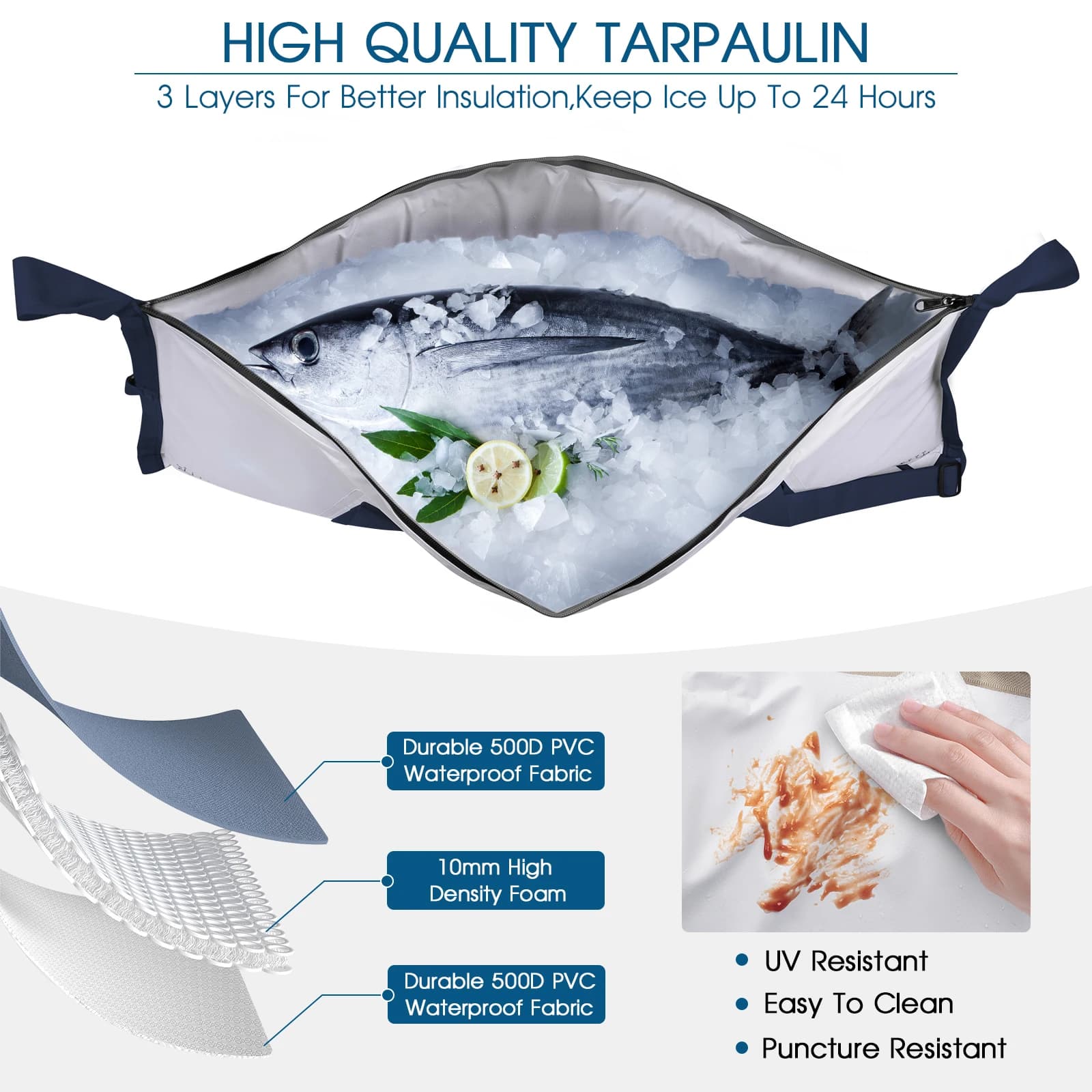 Sac isotherme THKFISH 40 pouces pour poissons vivants - Grande capacité étanche PVC pêche fraîcheur