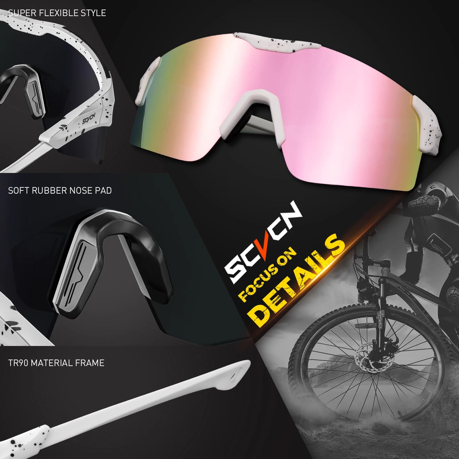 Lunettes de cyclisme fashion SCVCN homme femme - Verres UV400 pour VTT, route et sports outdoor