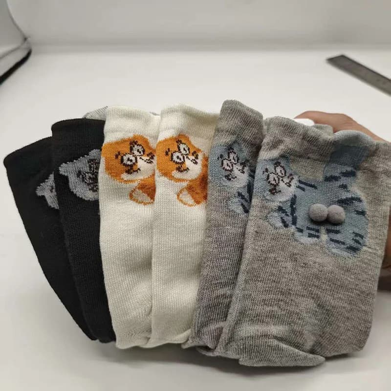 Chaussettes couple mi-mollet imprimé chat 3D unisex confortables respirantes coton doux