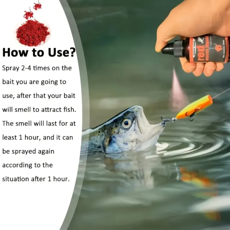 Spray appât puissant Red Worm - Attractant liquide longue durée - Pêche eau douce et mer