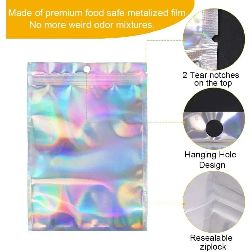Sacs scellables laser 50/10PCS holographiques pour bonbons, bijoux, conservation alimentaire - étanches et réutilisables