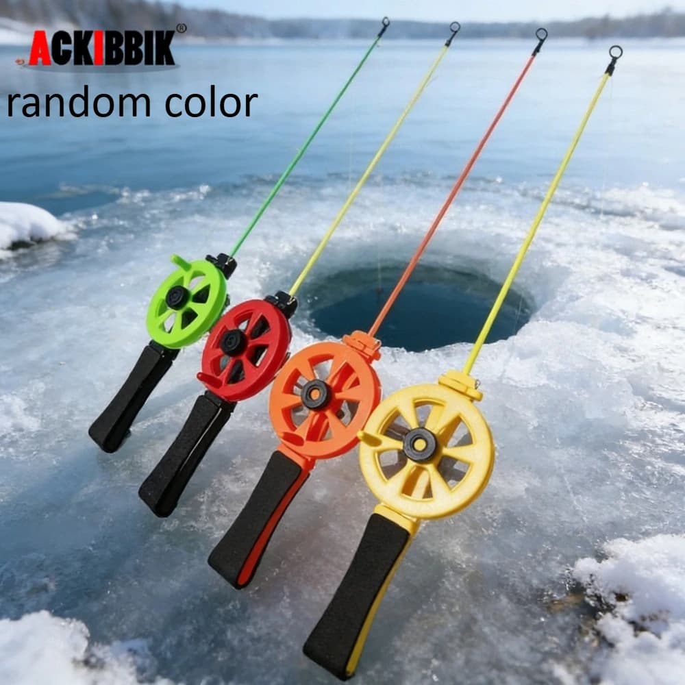 Canne à pêche sur glace mini 34.5cm - Accessoire pêche hivernale compact couleur aléatoire