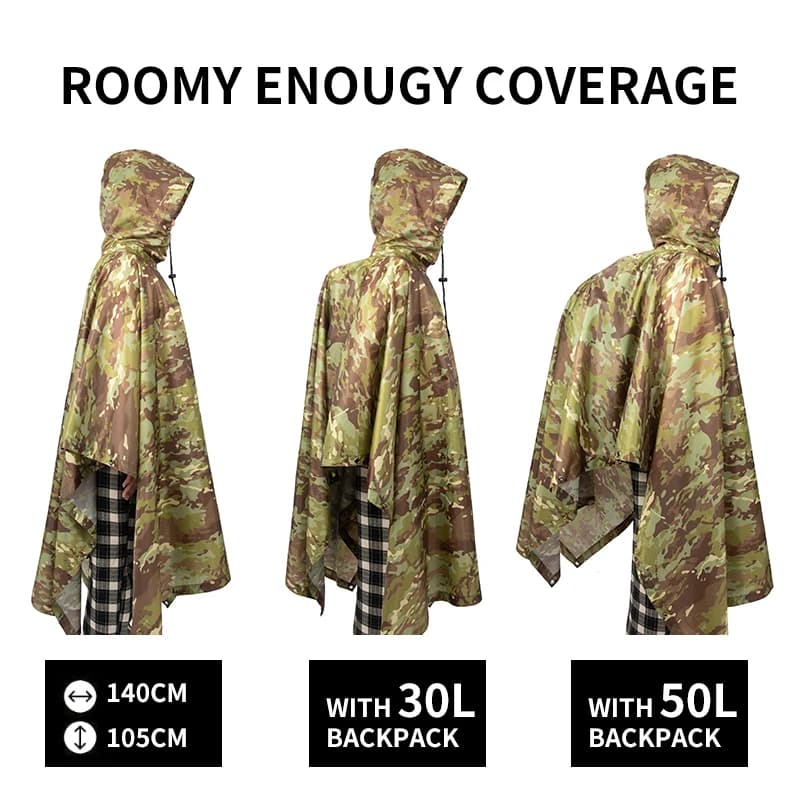 Poncho pluie camouflage pêche - Protection imperméable discrète pour pêcheurs